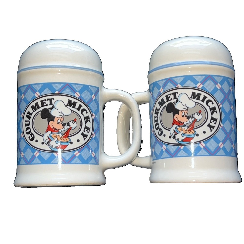 Vintage 1990s Disney Treasure Craft Gourmet Mickey Salt Pepper Shakers Ceramic